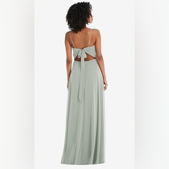 NWT Dessy Collection Tie-Back Cutout Maxi Dress w/ Front Slit, Willow Green, 14R - Picture 3 of 16